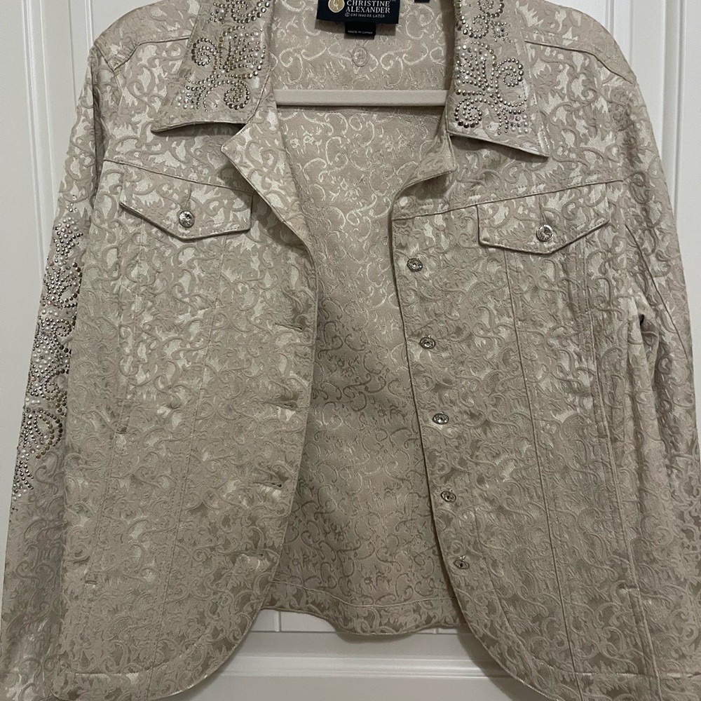 Christopher & Banks Cream Embellished Jean Jacket
